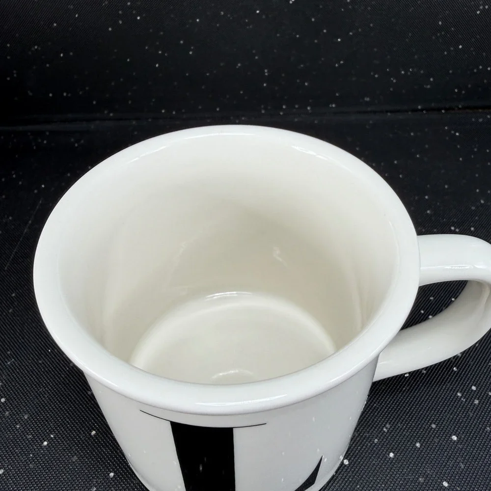 Pottery Barn Initial L Monogram Coffee Mug Cup White Black Stoneware 4in Tall